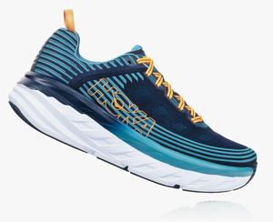 Hoka Bondi 6 Men's Road Running Shoes Black/Blue | HUPQ-65347