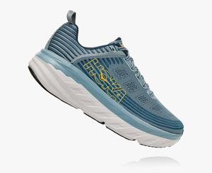 Hoka Bondi 6 Men's Road Running Shoes White/Blue | FQLC-53906