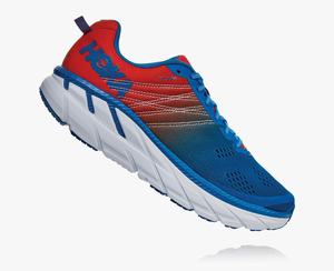 Hoka Clifton 6 Men's Road Running Shoes Red/Blue | LZOC-85392