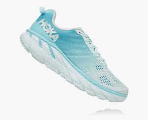 Hoka Clifton 6 Wide Women's Road Running Shoes Light Green/Blue | NGPL-84501