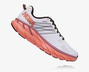 Hoka Clifton 6 Wide Women's Road Running Shoes White/Pink | PTVI-26014