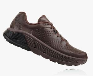 Hoka Gaviota Leather Wide Men's Walking Shoes Brown/Black | FDNO-02319