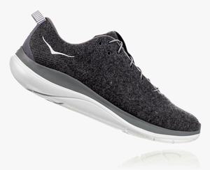 Hoka Hupana Flow Wool Wide Men's Road Running Shoes Black/Grey | GLMR-34879