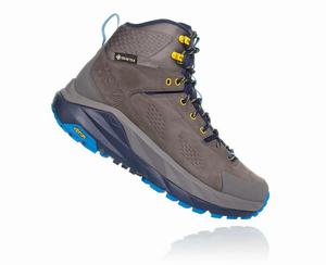 Hoka Kaha GORE-TEX Men's Hiking Boots Brown/Grey/Blue | PVXD-46387